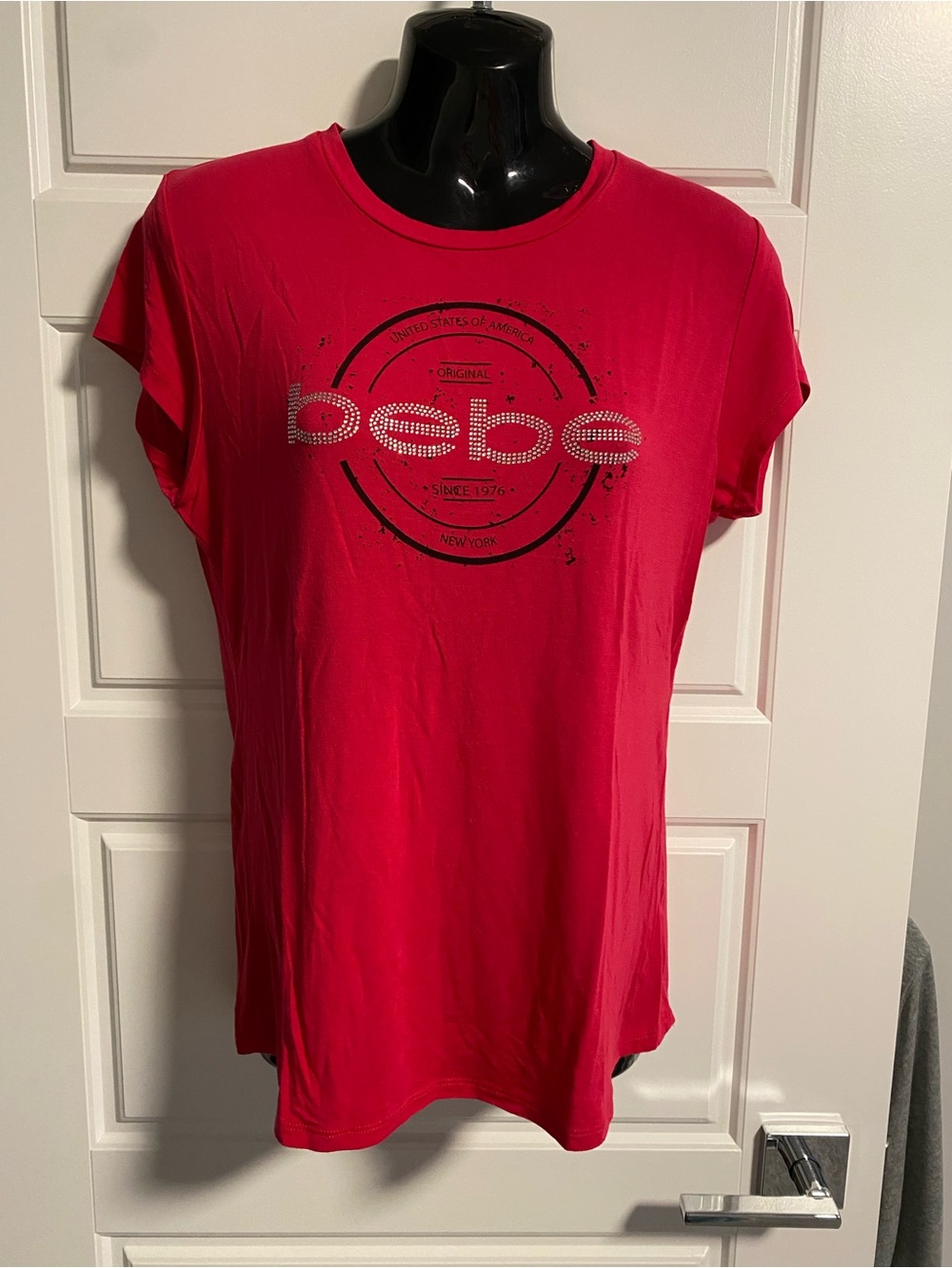 BEBE Dark Pink Rhinestone T Shirt